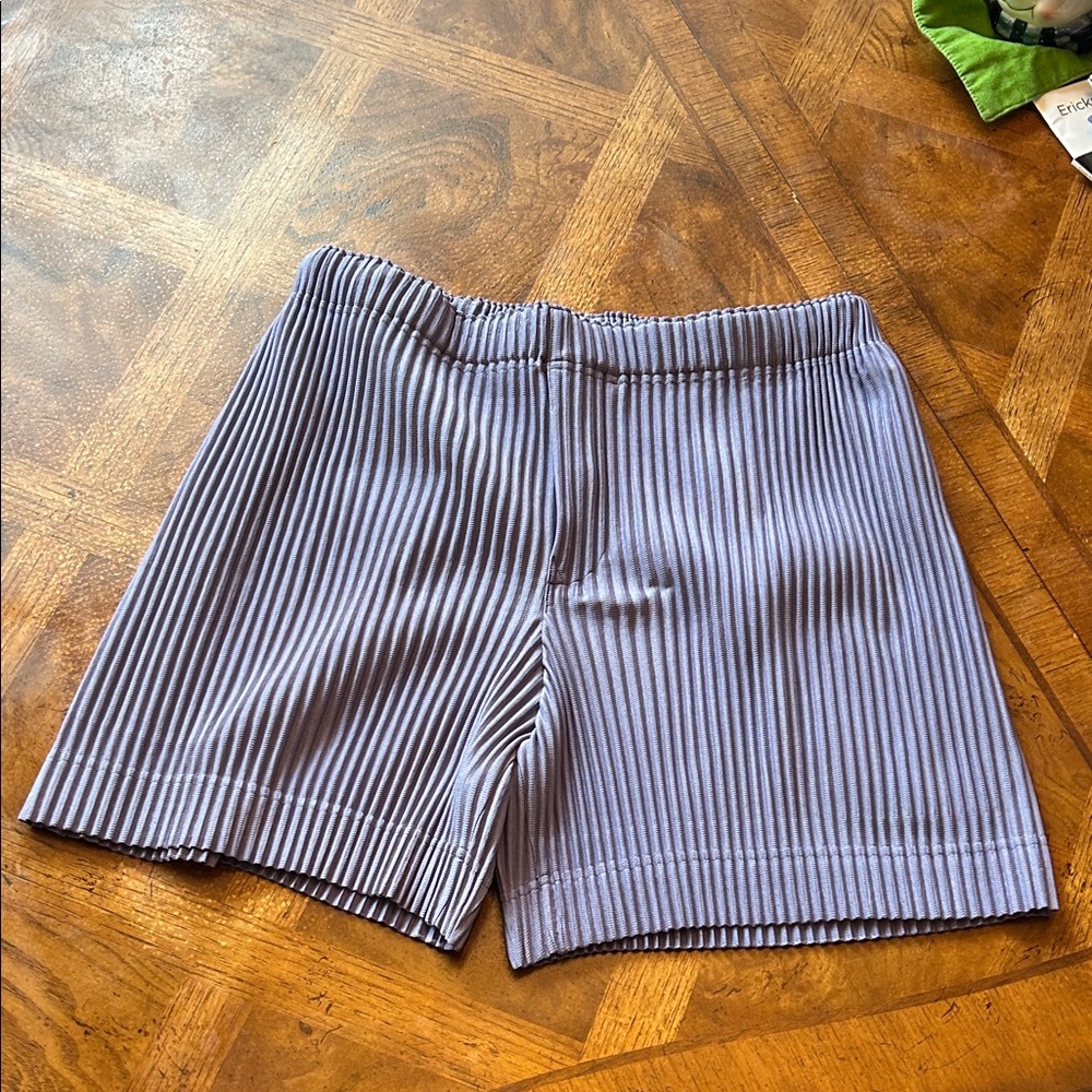 Issey Miyake Striped Bike Shorts in Blue and White